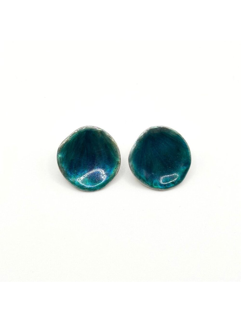 Vintage Chicos Silver Tone & Aqua Blue Enamel Pierced Stud Earrings
